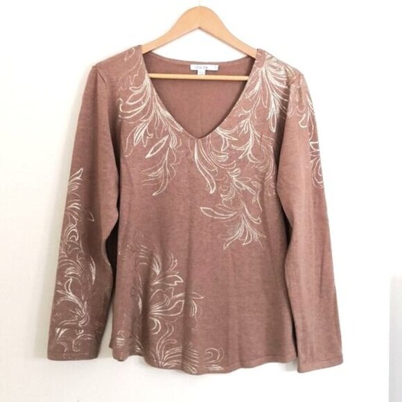 Chico's Foil Detail V-neck Pullover Sweater Size 2 (=L) - Picture 4 of 8